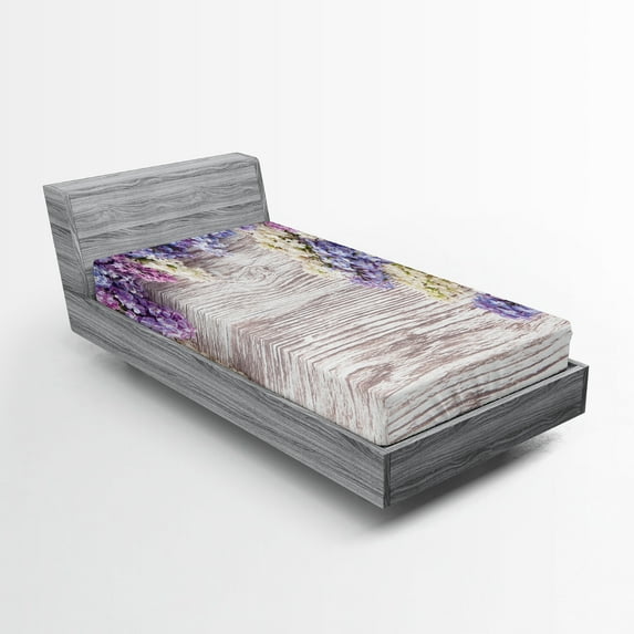 Ambesonne Rustic Fitted Sheet, Lilac Flowers Bouquet, Twin XL Size, Lilac Violet Dark Taupe