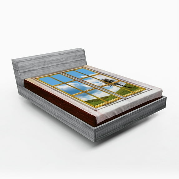 Ambesonne Rustic Fitted Sheet, Meadow Grass Countryside, Full Size, Multicolor