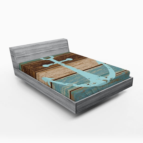 Ambesonne Rustic Fitted Sheet, Nautical Rustic, Full Size, Pale Blue Brown Teal