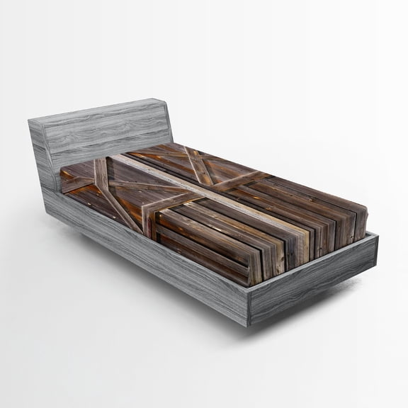 Ambesonne Rustic Fitted Sheet, Old Wooden Warehouse, Twin XL Size, Brown