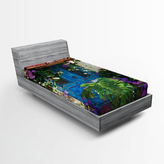 Ambesonne Rustic Fitted Sheet, Palm Leaves Scene, Twin XL Size, Multicolor