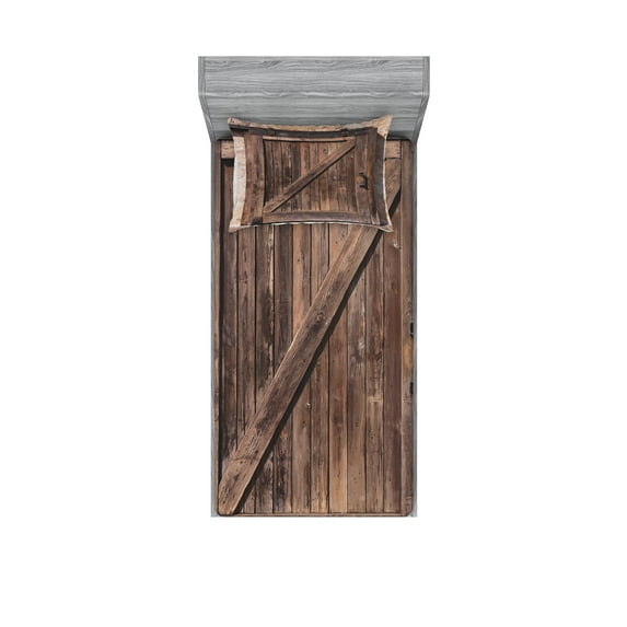 Ambesonne Rustic Fitted Sheet & Pillow Sham Set, Aged Door Vintage Rural, Twinxl, Brown