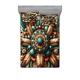 thumbnail image 1 of Ambesonne Rustic Fitted Sheet & Pillow Sham Set, Boho Earthy Feathers Mandala, Queen, Teal Cinnamon Brown, 1 of 1