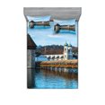 thumbnail image 1 of Ambesonne Rustic Fitted Sheet & Pillow Sham Set, European Town Bridge, Queen, Blue Brown, 1 of 2