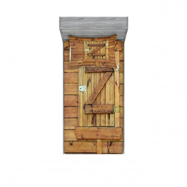 Ambesonne Rustic Fitted Sheet & Pillow Sham Set, Grunge Wooden Shutters, Twinxl, Brown Pale Brown