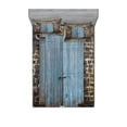 thumbnail image 1 of Ambesonne Rustic Fitted Sheet & Pillow Sham Set, Medieval Stone Wall, Queen, Blue Grey, 1 of 2