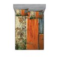 thumbnail image 1 of Ambesonne Rustic Fitted Sheet & Pillow Sham Set, Old French Wooden Door, Queen, Orange Green, 1 of 2