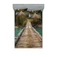 thumbnail image 1 of Ambesonne Rustic Fitted Sheet & Pillow Sham Set, River Pine Tree Forest, Queen, Brown Green, 1 of 2