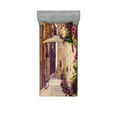 thumbnail image 1 of Ambesonne Rustic Fitted Sheet & Pillow Sham Set, Street in Italy Flowers, Twin, Red Green, 1 of 2