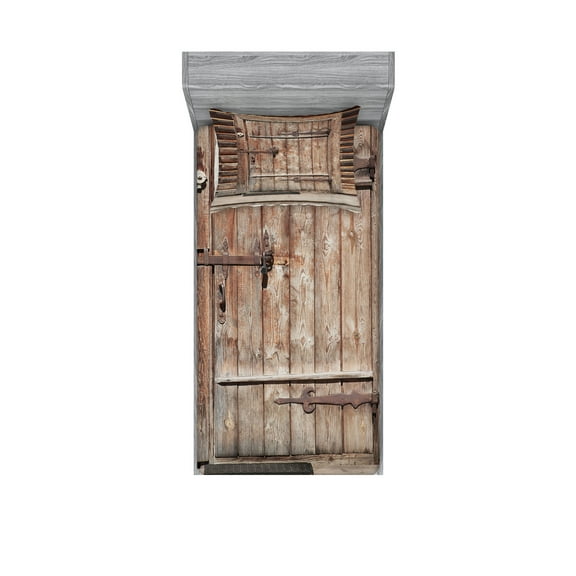 Ambesonne Rustic Fitted Sheet & Pillow Sham Set, Timber Door Log House, Twin, Brown