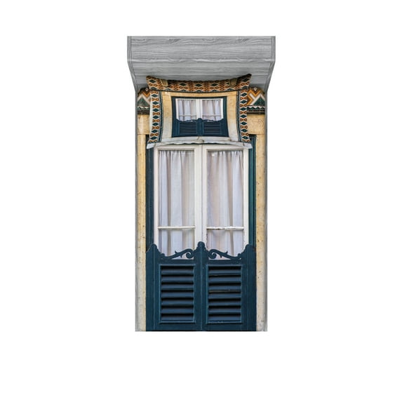 Ambesonne Rustic Fitted Sheet & Pillow Sham Set, Vintage Window Rural, Twin, Teal Orange