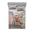 thumbnail image 1 of Ambesonne Rustic Fitted Sheet & Pillow Sham Set, Watercolor Effect Town, Queen, Multicolor, 1 of 2