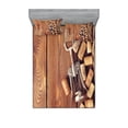 thumbnail image 1 of Ambesonne Rustic Fitted Sheet & Pillow Sham Set, Wooden Table Wine Corks, Full, Brown, 1 of 2