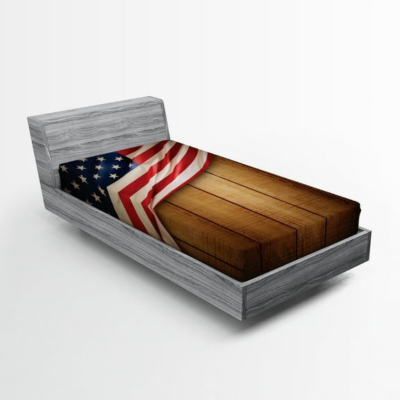 Ambesonne Rustic Fitted Sheet, Retro Wooden Country, Twin XL Size, Blue Red