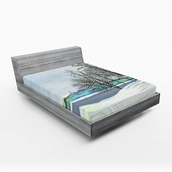 Ambesonne Rustic Fitted Sheet, Rural Winter Forest Art, Queen Size, Multicolor