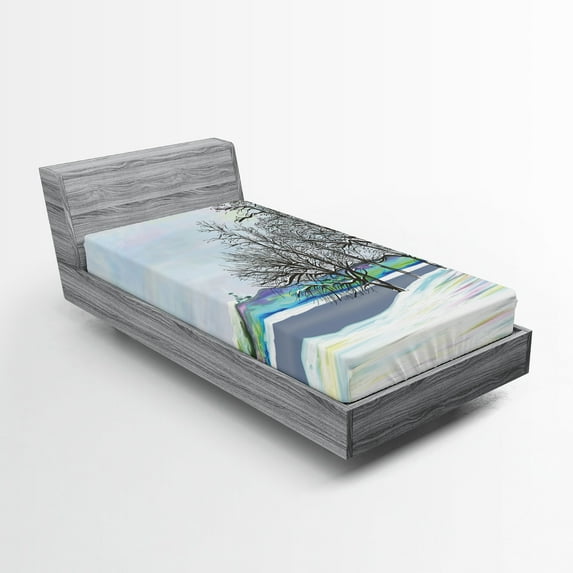 Ambesonne Rustic Fitted Sheet, Rural Winter Forest Art, Twin XL Size, Multicolor