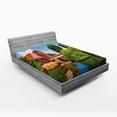 thumbnail image 1 of Ambesonne Rustic Fitted Sheet, Summer View German Town, Queen Size, Orange Blue Green, 1 of 3