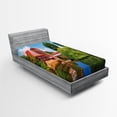 thumbnail image 1 of Ambesonne Rustic Fitted Sheet, Summer View German Town, Twin Size, Orange Blue Green, 1 of 3