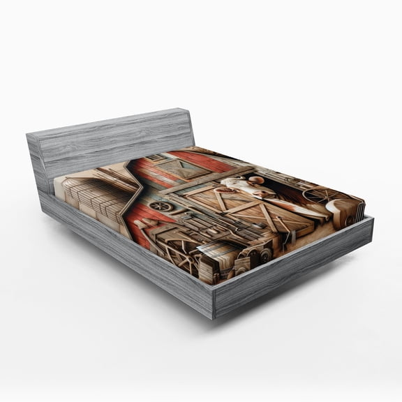 Ambesonne Rustic Fitted Sheet, Vintage Rural American Barn, Queen Size, Tan Dark Salmon