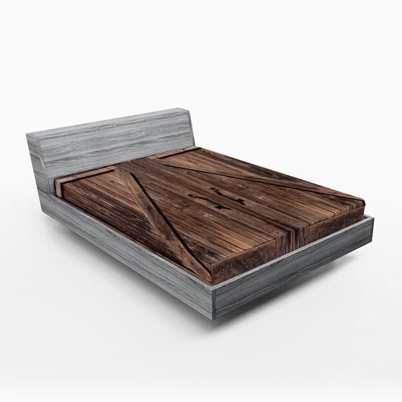 Ambesonne Rustic Fitted Sheet, Wooden Barn Door Image, Full Size, Brown