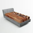 thumbnail image 1 of Ambesonne Rustic Fitted Sheet, Wooden Table Wine Corks, Twin XL Size, Brown, 1 of 3