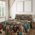 thumbnail image 1 of Ambesonne Rustic Fitted & Top Sheet Set with Sham, Wild West Horse Feathers, Teal Dark Taupe Cinnamon, 1 of 5