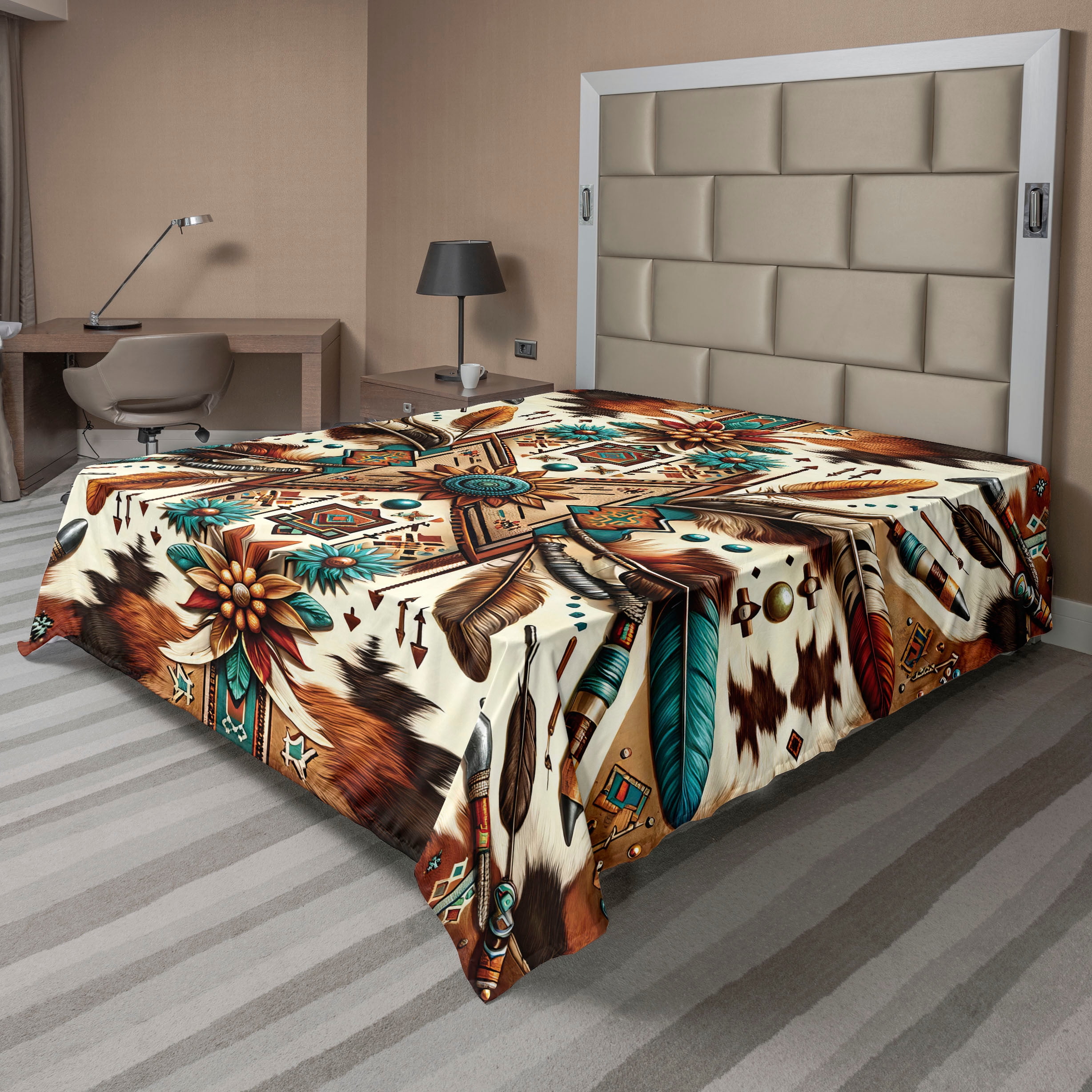 Aspen Rustic Aztec Ambesonne Rustic Flat Sheet, Aztec Inspired Feathers Art, Full Size ...
