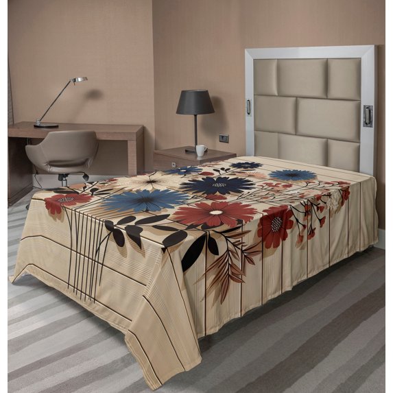 Ambesonne Rustic Flat Sheet, Modern and Simple Bouquet, Twin Size, Night Blue Ruby and Champagne