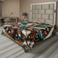 thumbnail image 1 of Ambesonne Rustic Flat Sheet, Southwestern Wreath Ethnic, King Size, Turquoise Redbrown and Tan, 1 of 1
