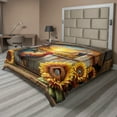 thumbnail image 1 of Ambesonne Rustic Flat Sheet, Sunset Rooster Sunflowers, California King, Earth Yellow and Caramel, 1 of 1