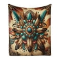 thumbnail image 1 of Ambesonne Rustic Fleece Throw Blanket Boho Earthy Feathers Mandala 60"x80" Teal Cinnamon Brown, 1 of 5