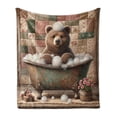 thumbnail image 1 of Ambesonne Rustic Fleece Throw Blanket Farmhouse Grizzly Bear Bath 60"x80" Chocolate Rose Green, 1 of 5