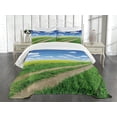 thumbnail image 1 of Ambesonne Rustic Home Quilted Bedspread Set 3 Pcs, Flower Field, King Size, Green Blue White, 1 of 5