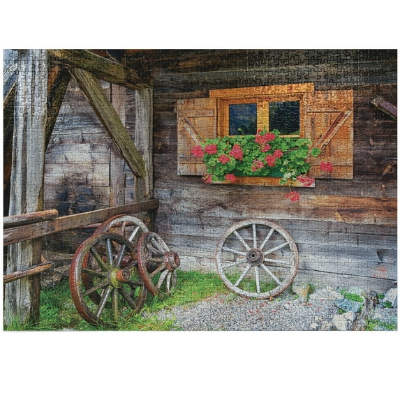 Ambesonne Rustic Jigsaw Puzzle Durable Cardboard, Farmhouse Countryside, 1000 pcs, Brown Green Red