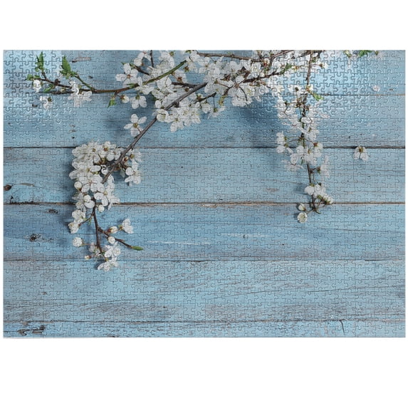 Ambesonne Rustic Jigsaw Puzzle, Spring Flowers Branches, Heirloom-Quality Fun Activity for Family Durable Cardboard, 1000 pcs, White Pale Blue