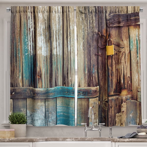 Ambesonne Rustic Kitchen Curtains, Color Details Mansion, 55"x45", Brown