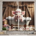 thumbnail image 1 of Ambesonne Rustic Kitchen Curtains, Floral Pig Bubbly Barn Bath, 55"x39", Pink and Redwood, 1 of 3