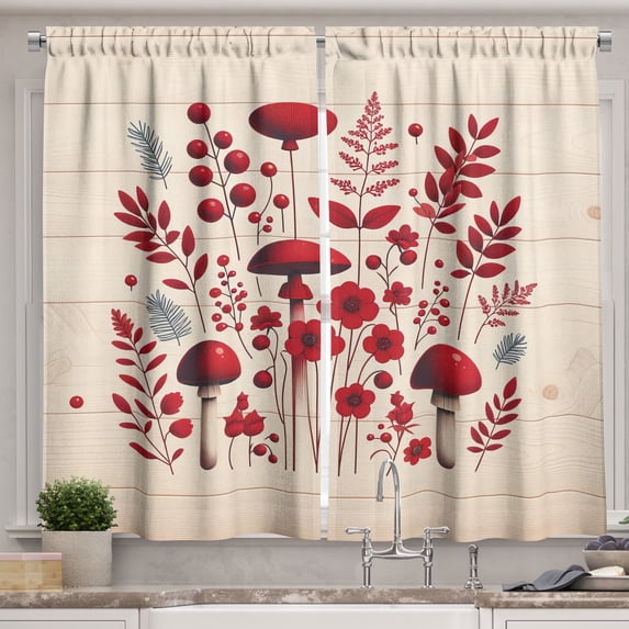 Ambesonne Rustic Kitchen Curtains, Reddish Tone Wonder of Woods, 55"x36", Ruby Champagne