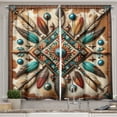thumbnail image 1 of Ambesonne Rustic Kitchen Curtains, Southwestern Square Feathers, 55"x36", Turquoise Cocoa and Redbrown, 1 of 3