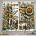 thumbnail image 1 of Ambesonne Rustic Kitchen Curtains, Vintage Farm Pig and Horse, 55"x36", Mustard Green Taupe, 1 of 3