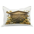 thumbnail image 1 of Ambesonne Rustic Knitted Quilt Pillowcover, Barn Cottage Summer Flowers, 30"x20", Earth Yellow and Cocoa, 1 of 2