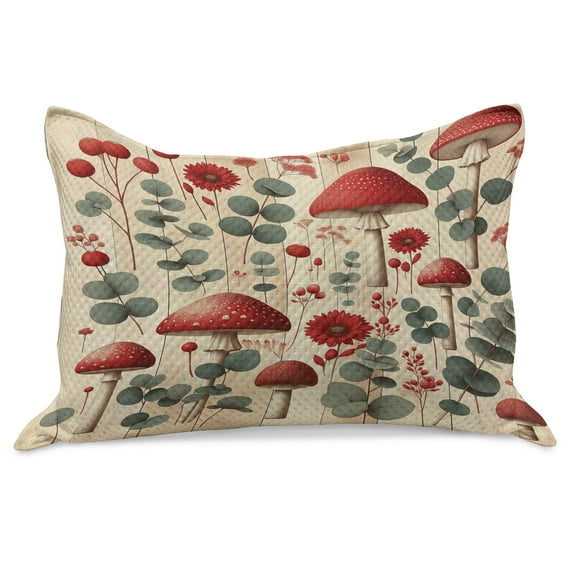 Ambesonne Rustic Knitted Quilt Pillowcover, Floral Woodland Mushrooms, 36"x20", Champagne Dark Coral