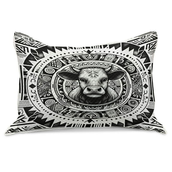 Ambesonne Rustic Knitted Quilt Pillowcover, Southwestern Cow Sketch Art, 30"x20", Charcoal Grey and White