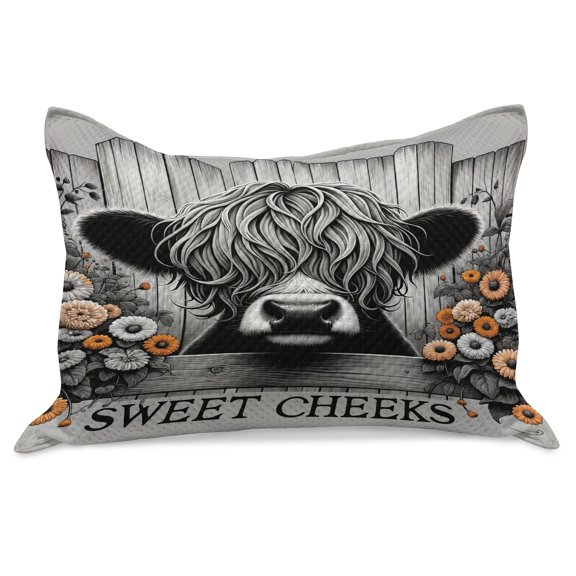 Ambesonne Rustic Knitted Quilt Pillowcover, Vintage Farmhouse Cow Cheeks, 36"x20", Grey Black and Orange