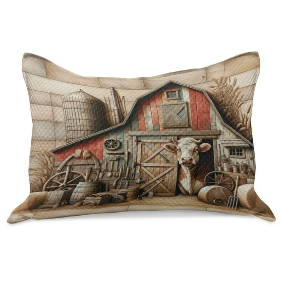 Ambesonne Rustic Knitted Quilt Pillowcover, Vintage Rural American Barn, 30"x20", Tan Dark Salmon