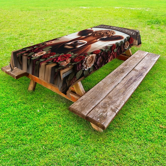 Ambesonne Rustic Outdoor Tablecloth, Vintage Cottagecore Art Cow, 58"x104", Redbrown Maroon Taupe