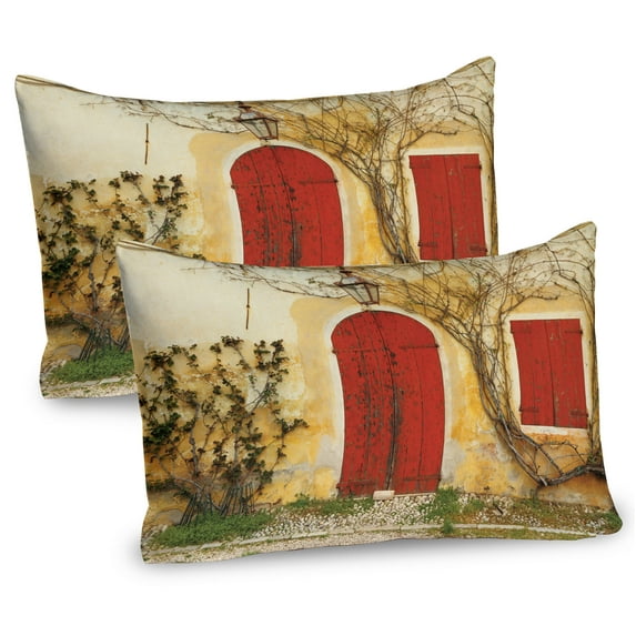 Ambesonne Rustic Pillow Sham 2 Pack, Aged Doors Tuscan House, 30"x20", Yellow Beige Red