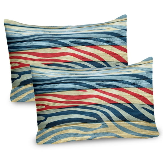 Ambesonne Rustic Pillow Sham 2 Pack, Country Zebra on Wood, 26"x20", Navy Red Yellow