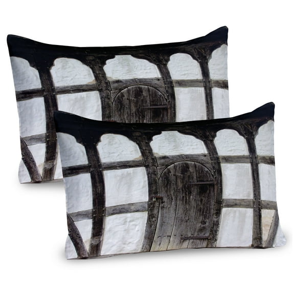 Ambesonne Rustic Pillow Sham 2 Pack, Grunge Farmhouse Door, 26"x20", Charcoal White
