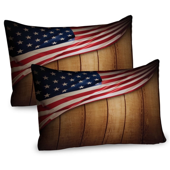 Ambesonne Rustic Pillow Sham 2 Pack, Retro Wooden Country, 30"x20", Blue Red